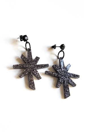 Vintage star earrings -black glitter
